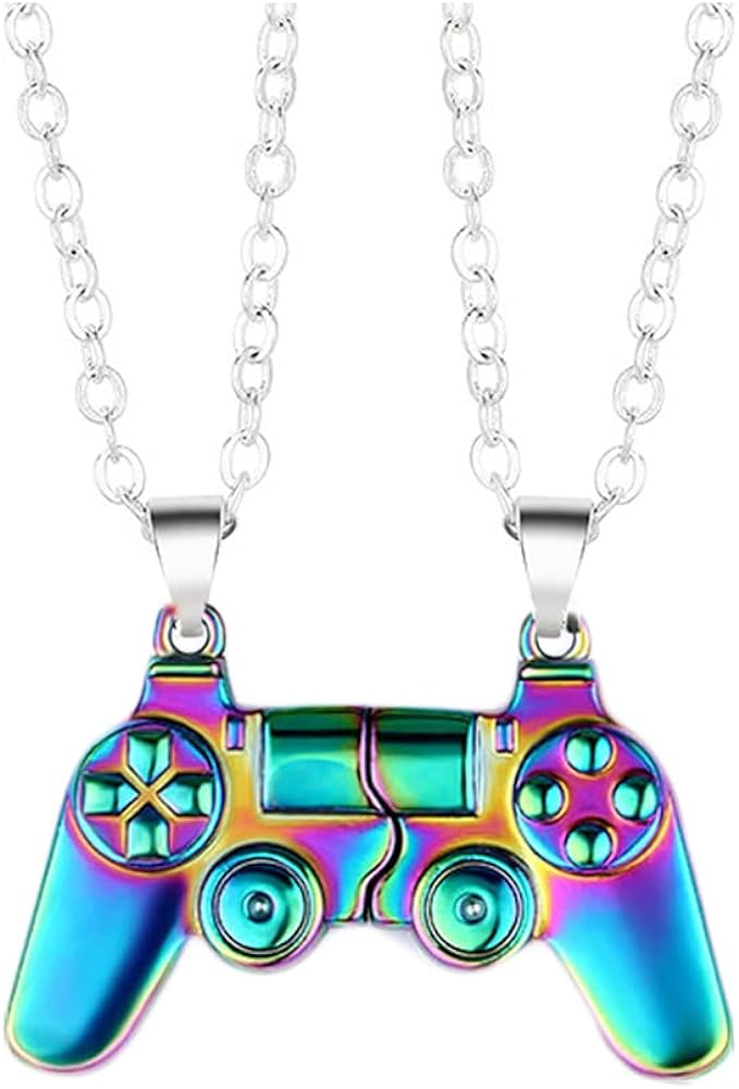 COLORFUL BLING Mutual Attraction Game Controller Necklace for Couple Matching Console Handle Pendant for Best Friends Friendship Valentine's Gifts Him and Her Lovers BFF Jewelry