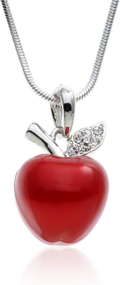 Candy Red Apple Silvertone Pendant Necklace, 17.5"