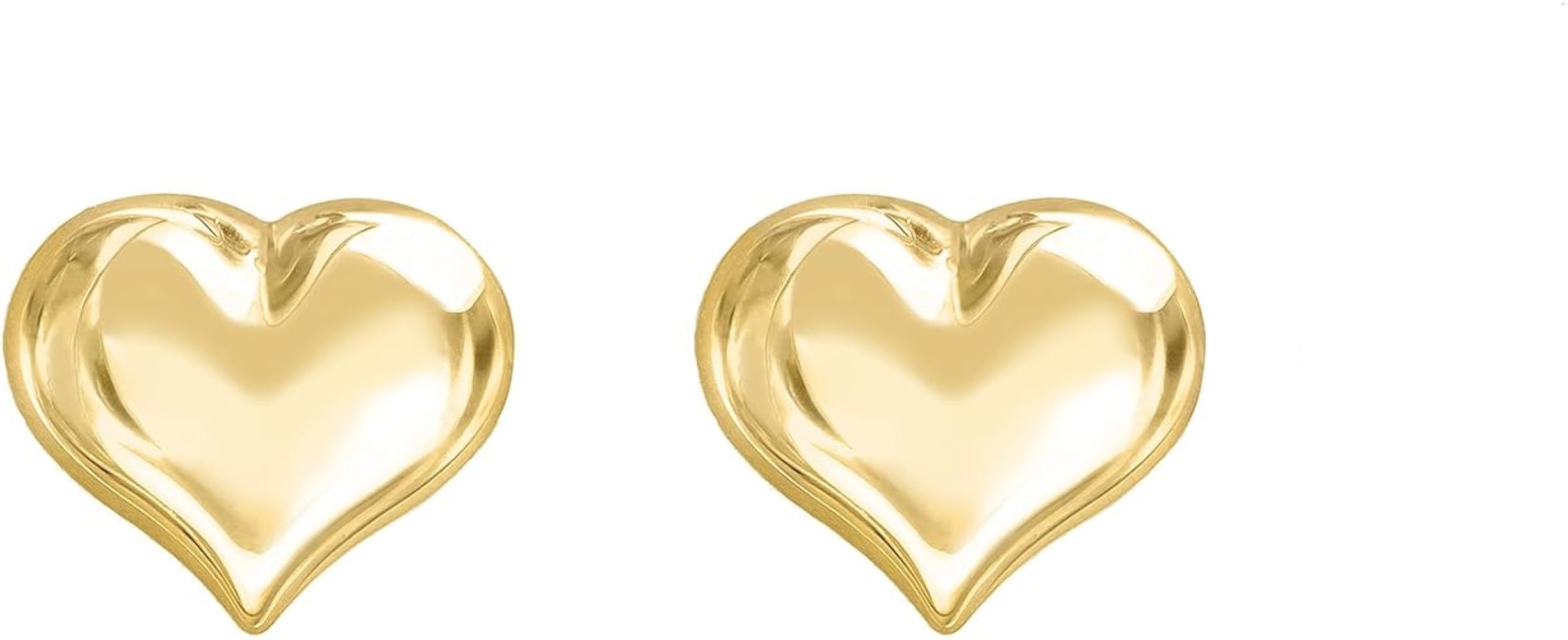 Lucchetta - 14 karat Puffed Heart Gold Stud Earrings | White or Yellow | 14K Stud for Womens Girls | Authentic Fine Jewelry from Italy