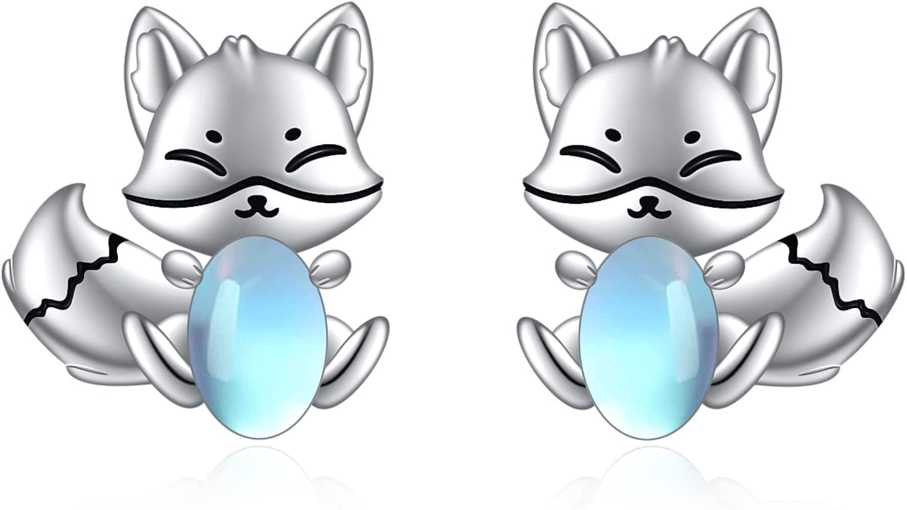 Moonstone Earrings For Women 925 Sterling Silver Cat/Frog/Fox/Axolotl Stud Earring Lovely Animal Jewelry Gifts for Women