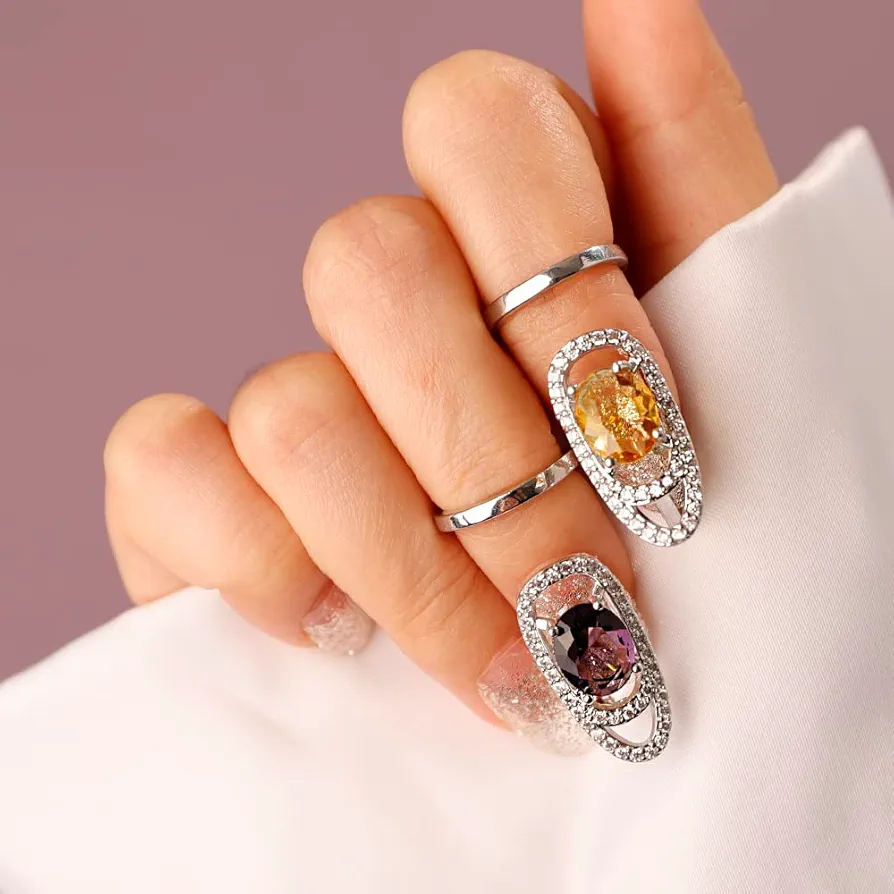 Yellow Crystal Pendant Finger Ring for Women Girls Manicure Jewelry Little Finger Ring