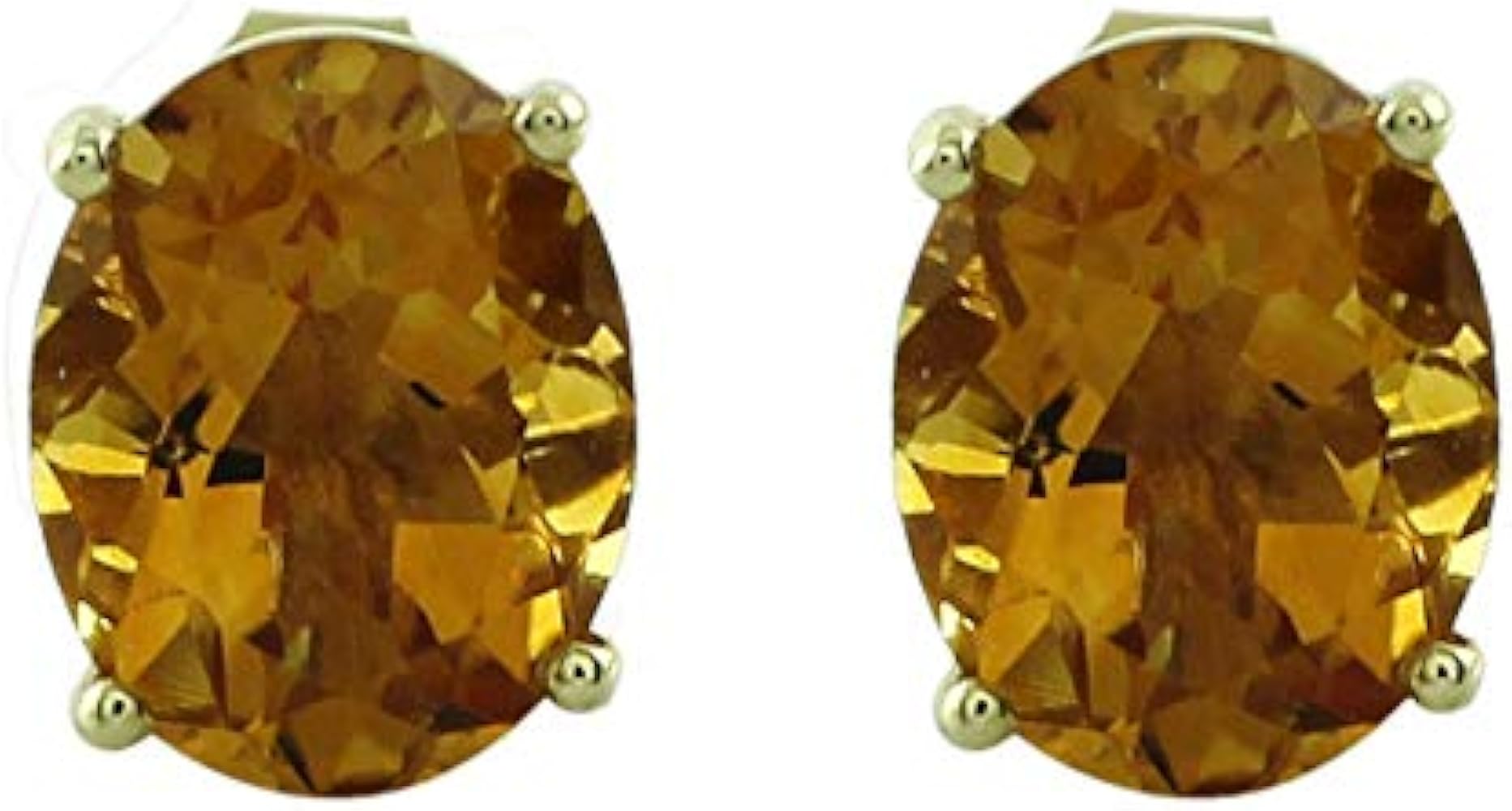 Carillon Stylish Citrine Natural Gemstone Oval Shape Stud Wedding Earrings 925 Sterling Silver Jewelry | Yellow Gold Plated