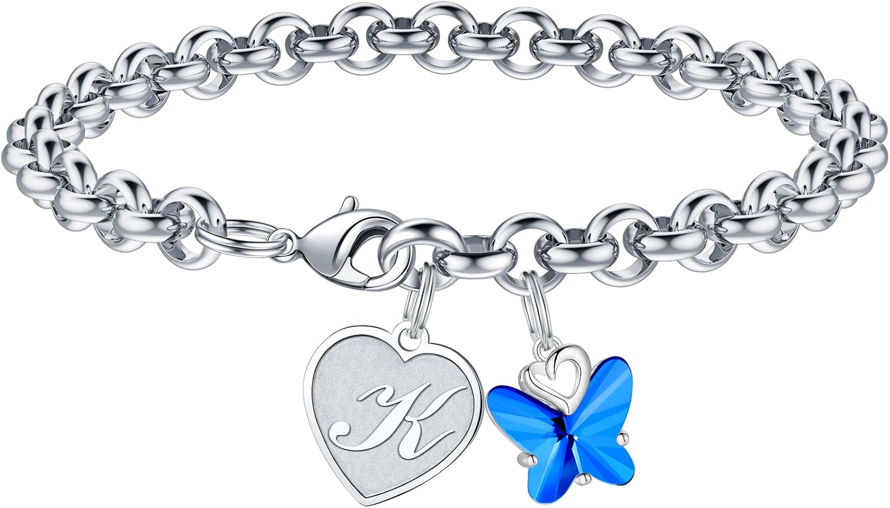 IEFWELL Initial Charm Bracelets for Girls - Crystal Butterfly Bracelets for Teen Girls Gifts, Dainty Heart Initial Charm Bracelets for Girls Women Butterfly Gifts for Girls Jewelry