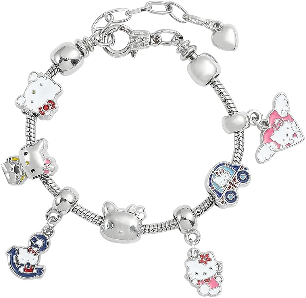 Cute charm bracelet for women and teen Girls with kitty cat style, This chain bracelet is an ideal birthday gift for women and Girls