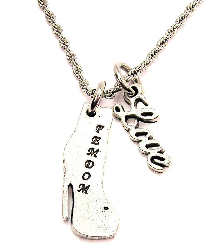 Femdom High Heeled Boot Rope Chain Cursive Love Necklace