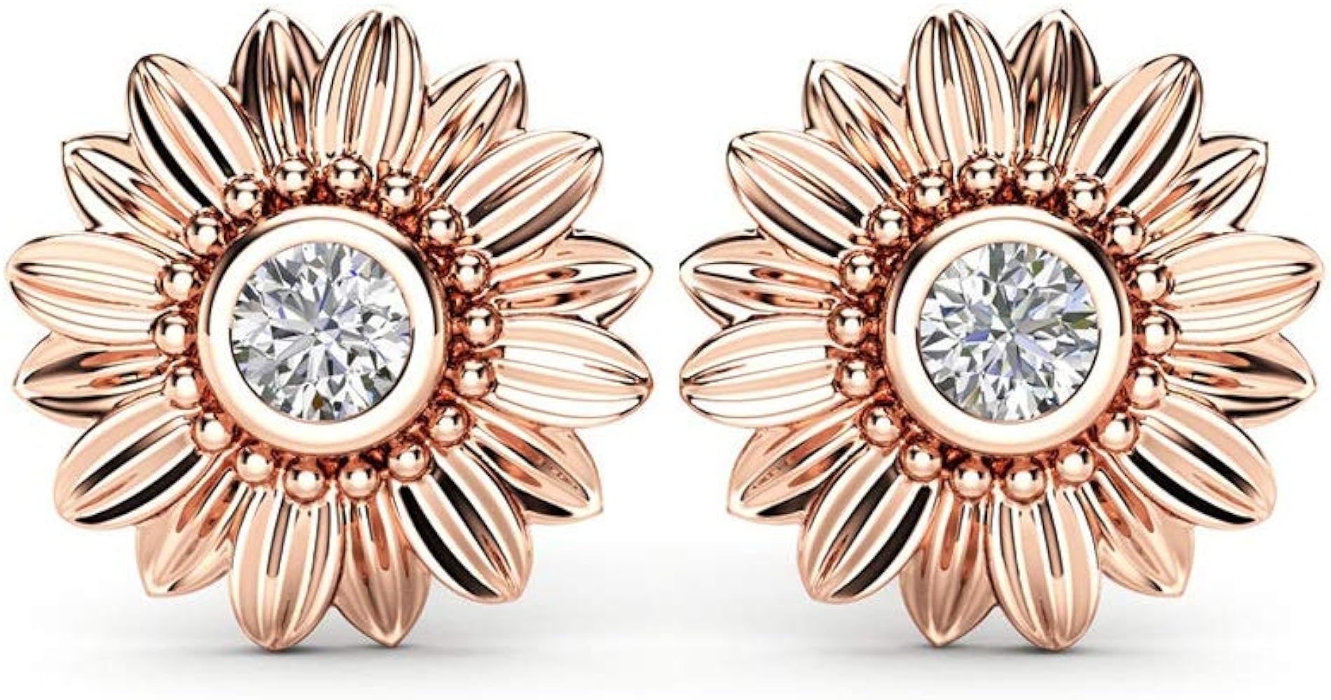 Delicate Daisy Sunflower Stud Earrings with Zircon Crystal Copper Flower Earrings for Women Girls