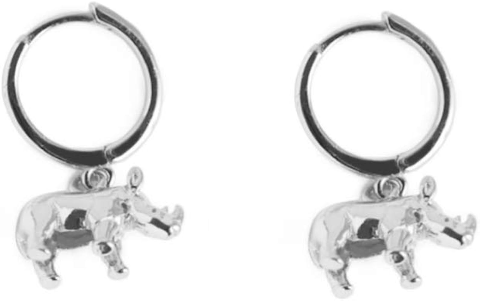 Cute Rhino Dangle Hoop Earrings for Women Girls Sterling Silver with Charms Animal Rhinoceros Drop Cartilage Cuff Stud Lovely Jewelry Fashion Dainty Birthday Christmas Gifts for Daughter