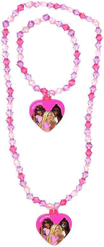 Barbie Necklace Bracelet Plastic Jewelry Set Pink (Includes Necklace & Bracelet)