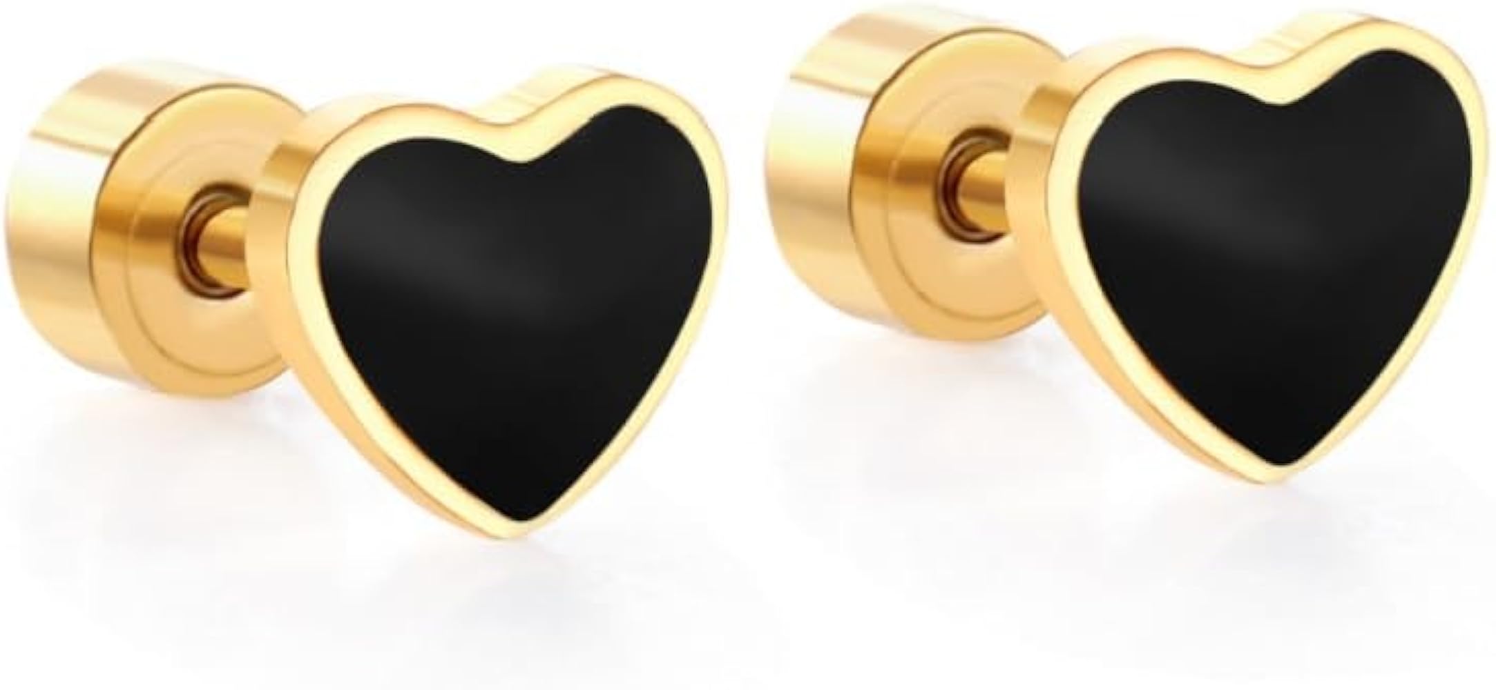 18G Black Enamel Heart Love Screw Back Small Stud Earrings Teens Girls Minimalist Surgical Steel Cartilage Tragus Piercing Sleeper Studs Hypoallergenic for Women