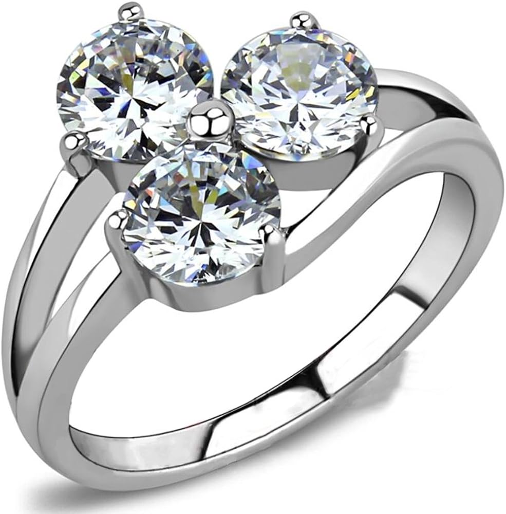 Jude Jewelers Stainless Steel Three-Stone Wedding Engagement Anniversary Ring