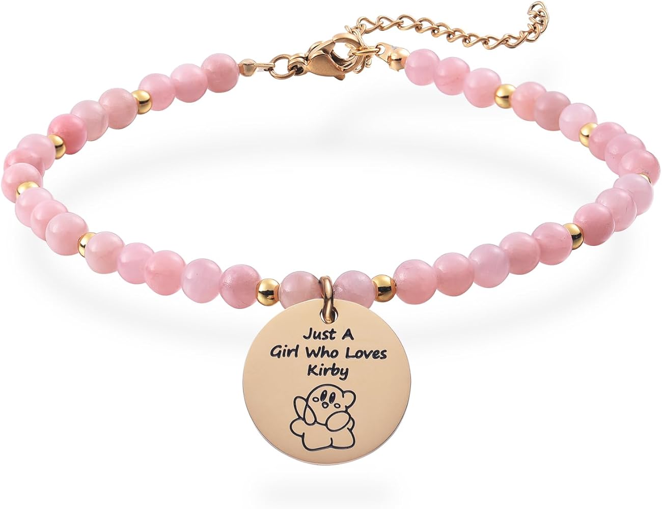 Kirby Merch Cute Natural Stone Bracelet Cartoon Video Game Character Gifts For Teen Girls Daughter Women Birthday Gift Bracelets