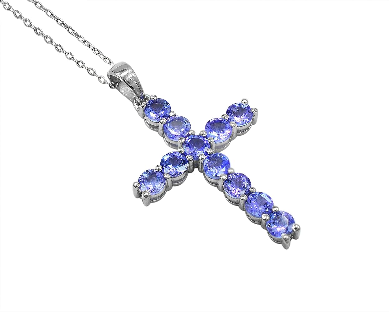 December Birthstone Natural 4 MM Round Tanzanite Gemstone 925 Sterling Silver Holy Cross Pendant Necklace Tanzanite Jewelry Love And Friendship Gift For Her (PD-8384)