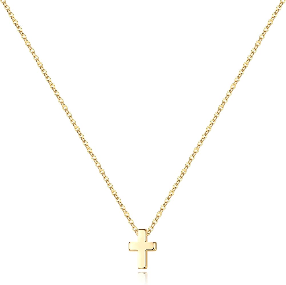 M MOOHAM Cross Necklace for Women Girls, Dainty Gold Plated Cross Pendant Necklace Sideways Cross Choker Layered Cross Necklace for Women Girls