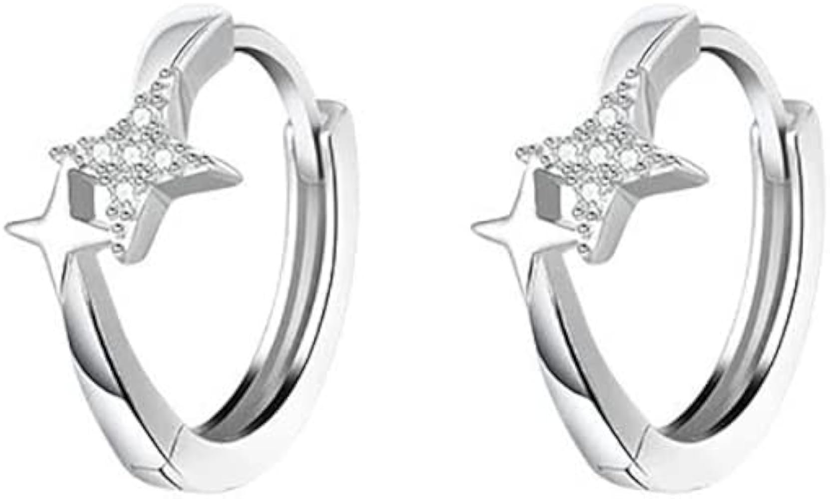 Cute Cross Star Mini Hoop Earrings 925 Sterling Silver Crystal Cubic Zirconia Cross Starburst Cartilage Tiny Huggie Hoops Earring Wrap Cuffs Dainty Jewelry for Women Teen Girls Little Gifts