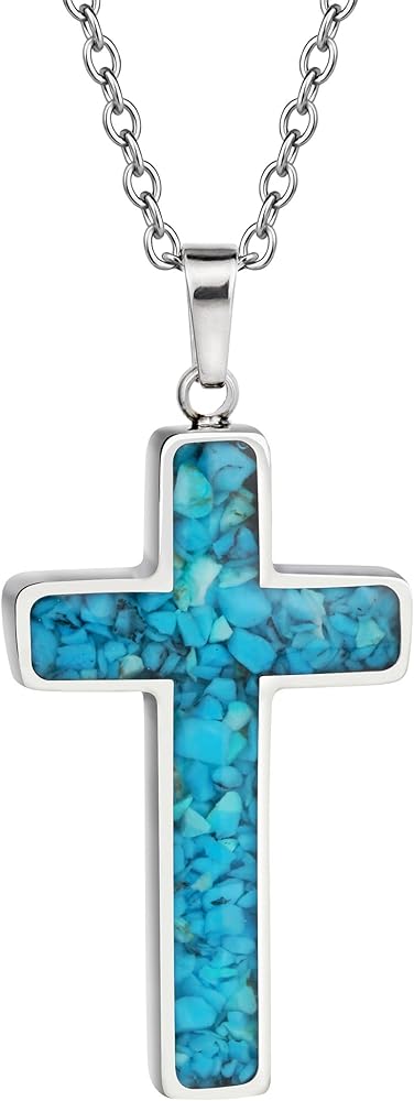 Turquoise Cross Necklace for Women Dainty Simple Cross Necklace Stainless Steel Turquoise Malachite Gemstone Cross Pendant for Women Girls Christian Jewelry Religious Gifts