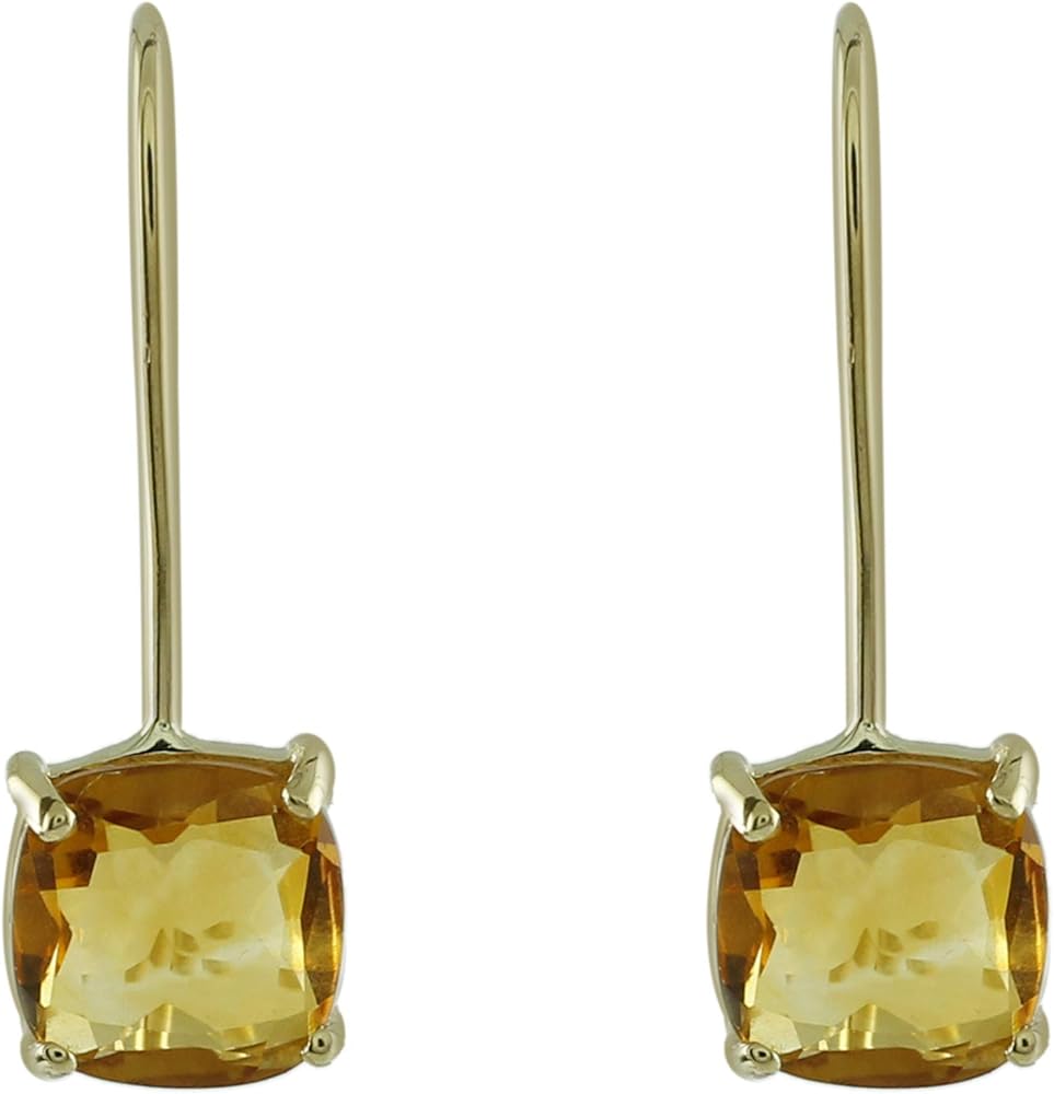 Carillon Stunning Citrine Natural Gemstone Cushion Shape Drop Dangle Engagement Earrings 925 Sterling Silver Jewelry | Yellow Gold Plated