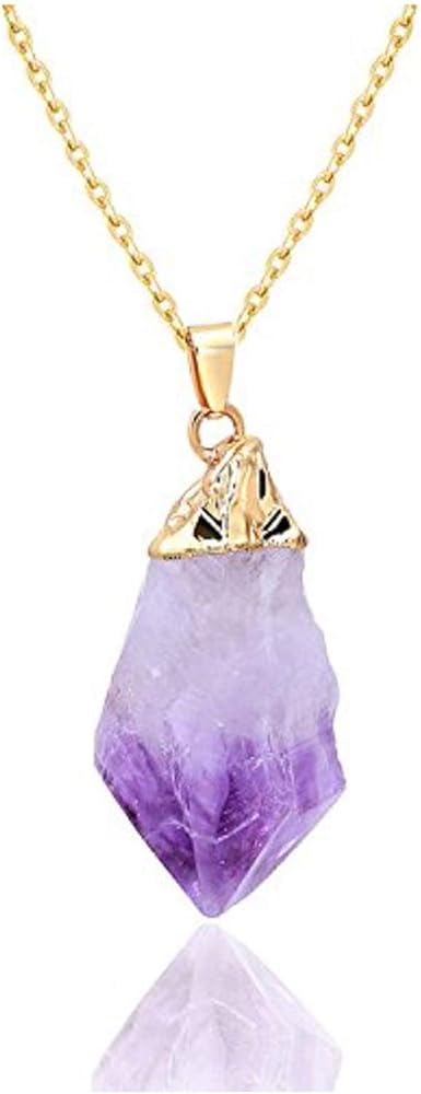 1pc Natural Raw Purple Amethyst Gemstone Necklace 18 inch Free Form Rough Healing Crystal Stone Chakra Stone Hypoallergenic Tarnish Resistant Women Jewellery