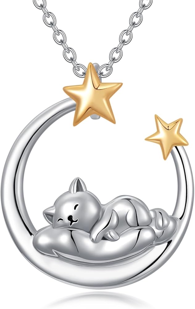 Cat Necklace S925 Sterling Silver Sleepy Cat Pendant Jewelry Gift for Girls Women