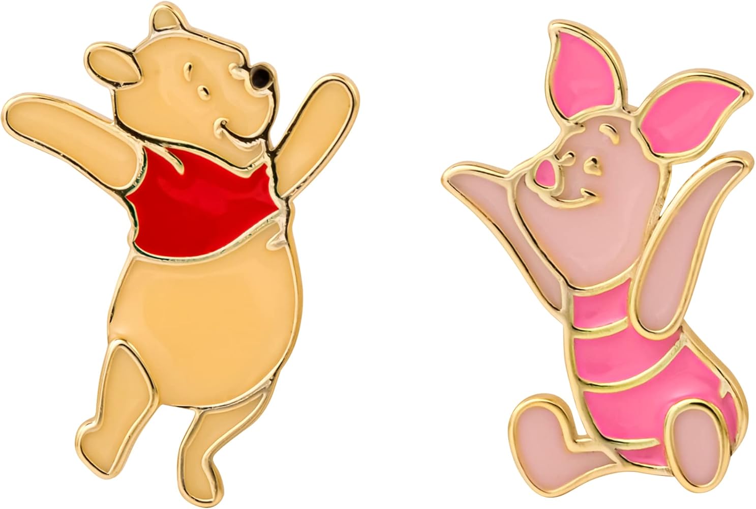 Disney Winnie the Pooh Jewelry, Disney Classics Winnie the Pooh Stud Earrings, Mismatched Set - Pooh and Piglet, Flash Plated