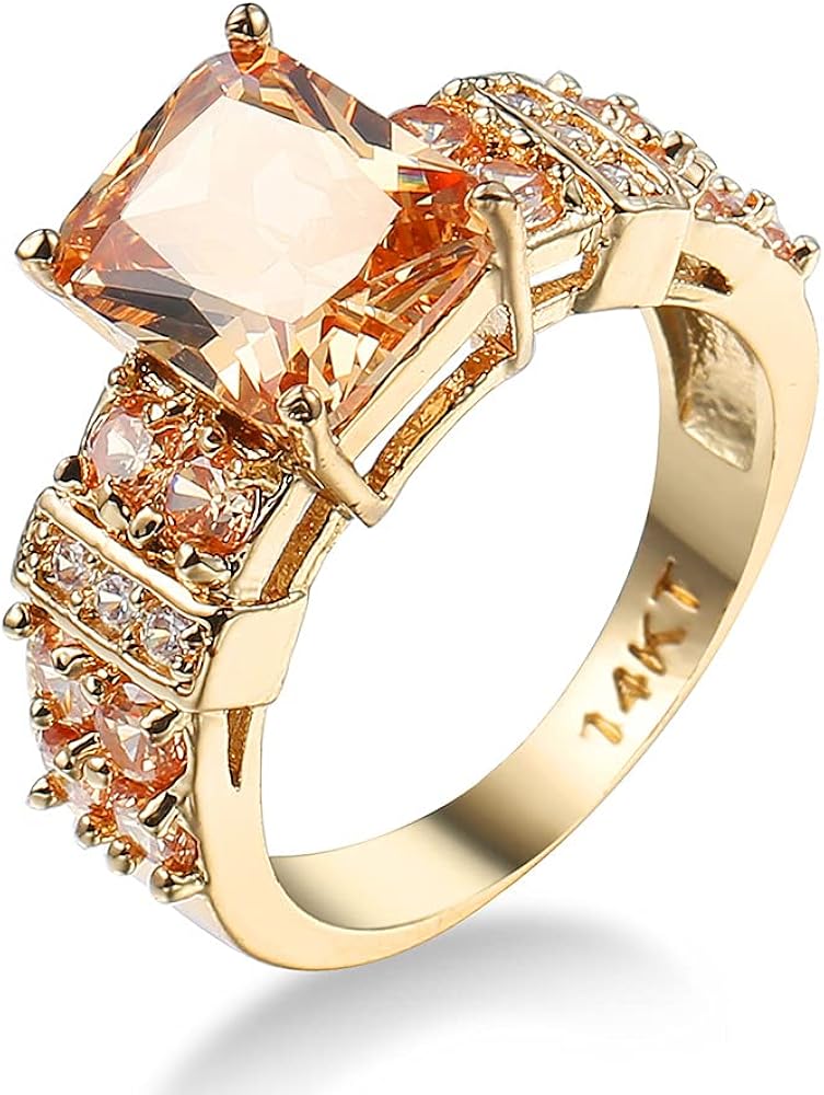 Women's Classic Gold Plated Radiant Cut Rings Band with Simulated Diamond CZ for Mom