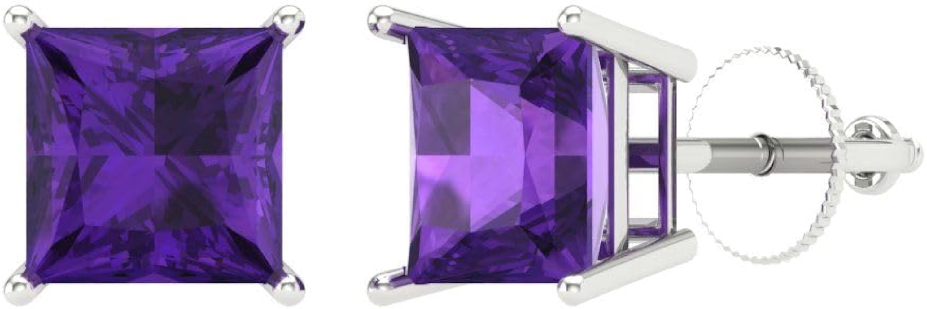 Clara Pucci 3.9ct Princess Cut Solitaire Natural Amethyst Unisex Designer Stud Earrings 14k White Gold Screw Back conflict free Jewelry