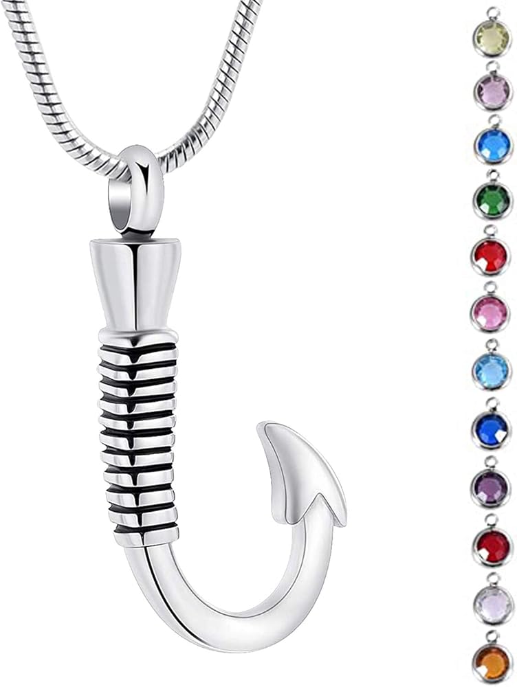 memorial jewelry Birthstone Personalized Small Fish Hook Cremation Urn Pendant Ashes Memorial Necklace