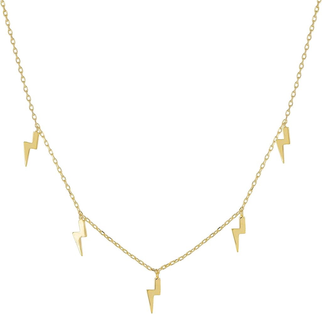 Columbus 14K Gold or Rhodium Plated Charm Necklace - Lightning Bolt Pendant - Star Station Necklace - Dainty Layering Necklace