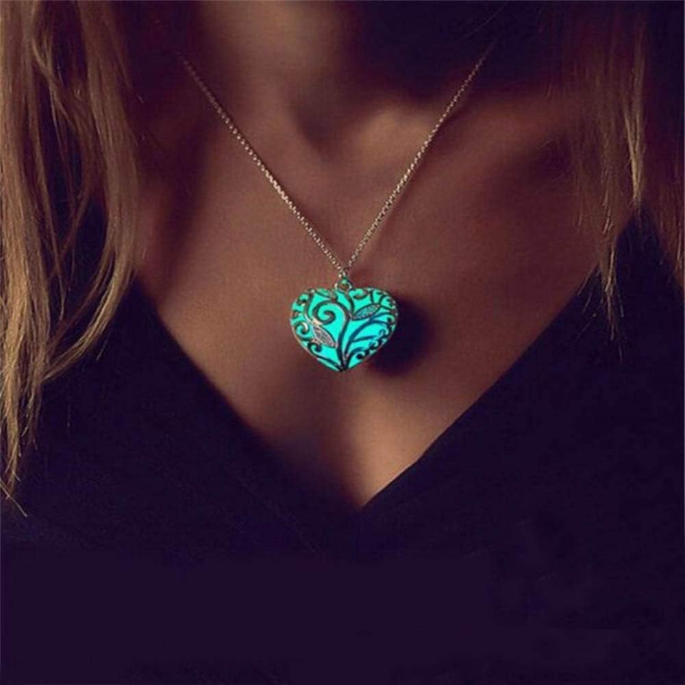 Luminous Heart Necklace Halloween Fluorescent Stone Necklace Glow in The Dark Accessories for Women Teens Girls