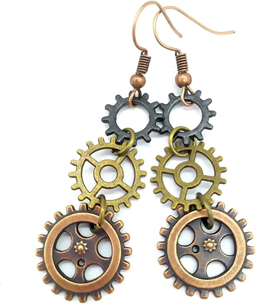 Steampunk Drop Earrings Gear Dangle Earrings Antique Clockwork Earrings Vintage Mix-tone Earrings for Women Girls,Brown,001