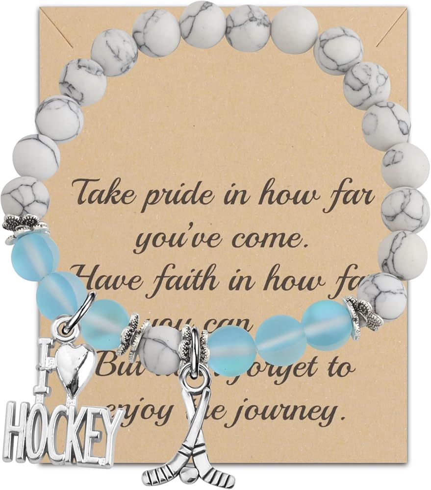 FUSTMW Hockey Charm Bracelet Ice Hockey Players Inspirational Gift Hockey Jewelry Gifts for Her (Hockey Charm Bracelet)