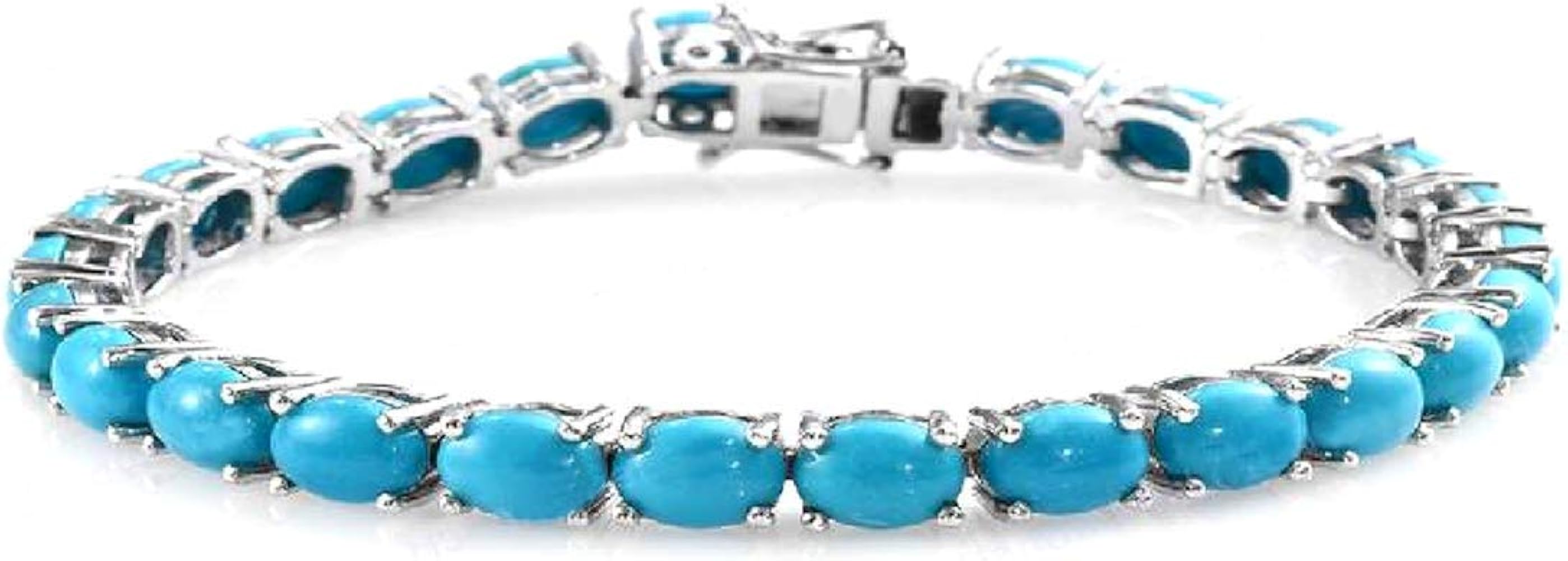 Platinum Plated 11.5 Cts Oval Cut Turquoise Gemstone 925 Sterling Silver Bridal Wear Tennis Braclet