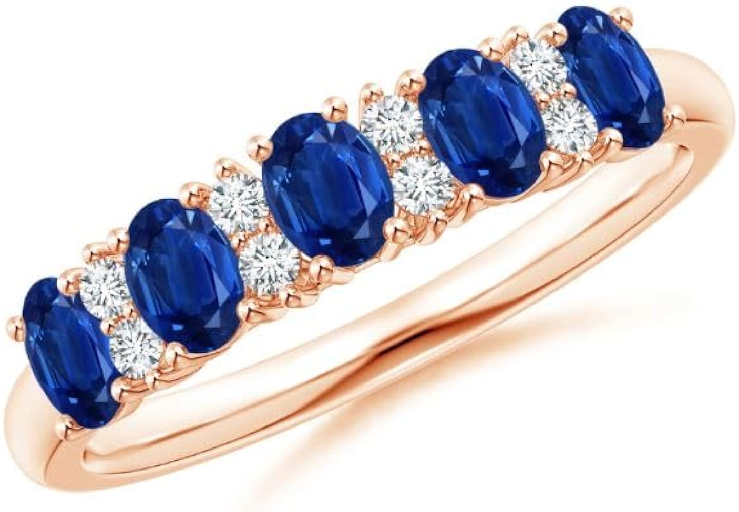 CARILLON Oval Shape Blue Sapphire CZ Diamond Half Eternity Band Ring 925 Sterling Silver 18k Rose Gold plated September Birthstone Gemstone Jewelry Wedding Engagement Women Birthday Gift