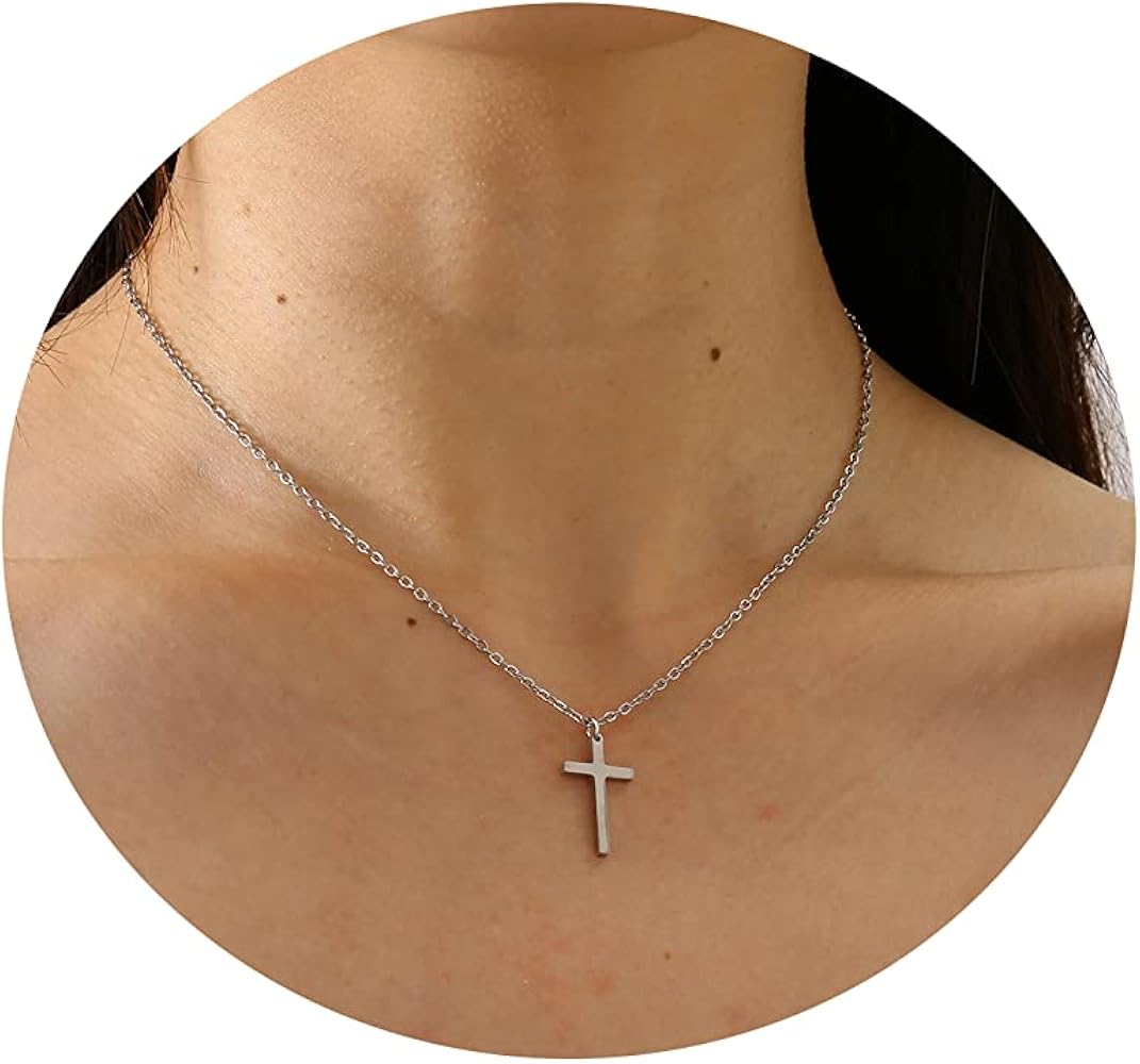 Cross Necklace for Women Gold CZ Diamond Sideways Cross Pendant Necklace Dainty Cute Tiny Cross Choker Necklace Simple Trendy Jewelry Christmas Gifts