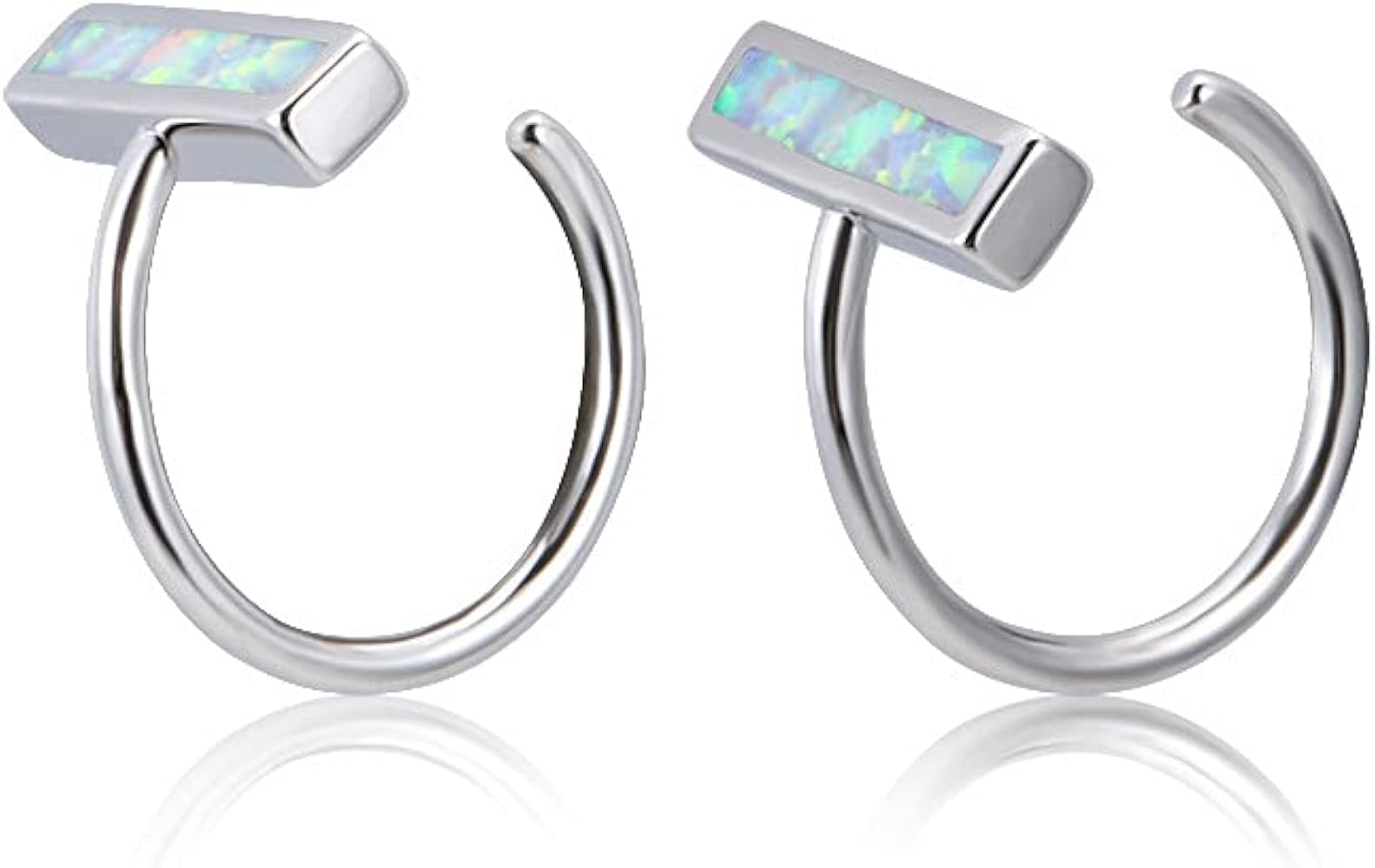 Opal Bar Half Hoop Earrings Minimalist Stick Small Huggie Hoop Earrings Blue Opal Cartilage Stud Earring Statement Hoops Tragus Piercing Earrings Fashion Jewelry Gifts for Women Girls BFF