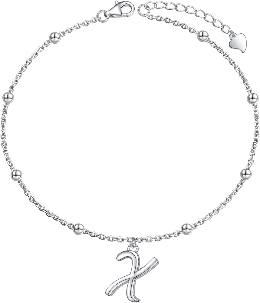 S925 Sterling Silver Initial Ankle Bracelets for Women, Dainty Layered Beaded Letter Anklet with Initials Cute Summer Anklets Alphabet Ankle Bracelets for Women Teen Girls