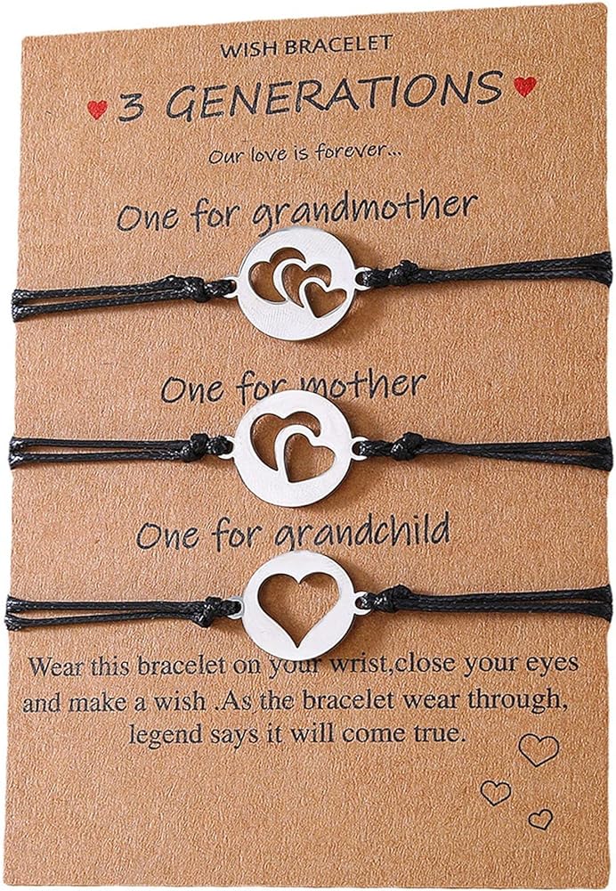 Grandma Mother Daughter Gift Bracelets for 3 Generations Gifts Bracelet Set Matching Bracelets for Grandma Mom Granddaughter Mother's Day Birthday Gifts Generation Bracelet