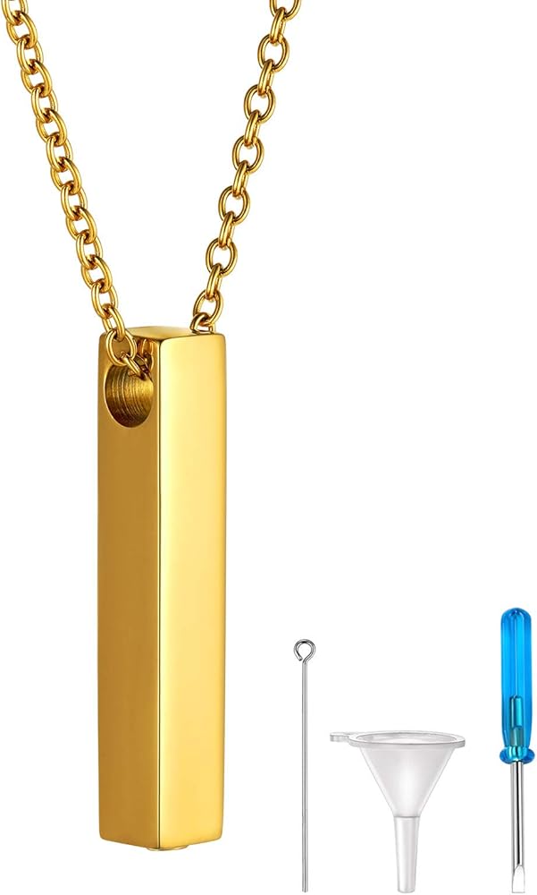 FindChic Personalized Urn Necklaces for Ashes Vertical Bar/Moon Cat/Sand Clock/Dog Claw Pendant Stainless Steel/18K Gold Plated/Black Waterproof Keepsake Cremation Jewelry with Funnel, with Gift Box