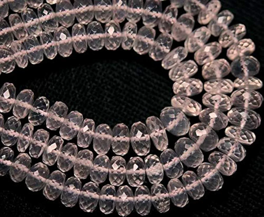 Full 4 Inch Long Strand Micro Faceted Rondells Rose Quartz, Manufacturers Price Item, Size 8-9mm Code-HIGH-56118