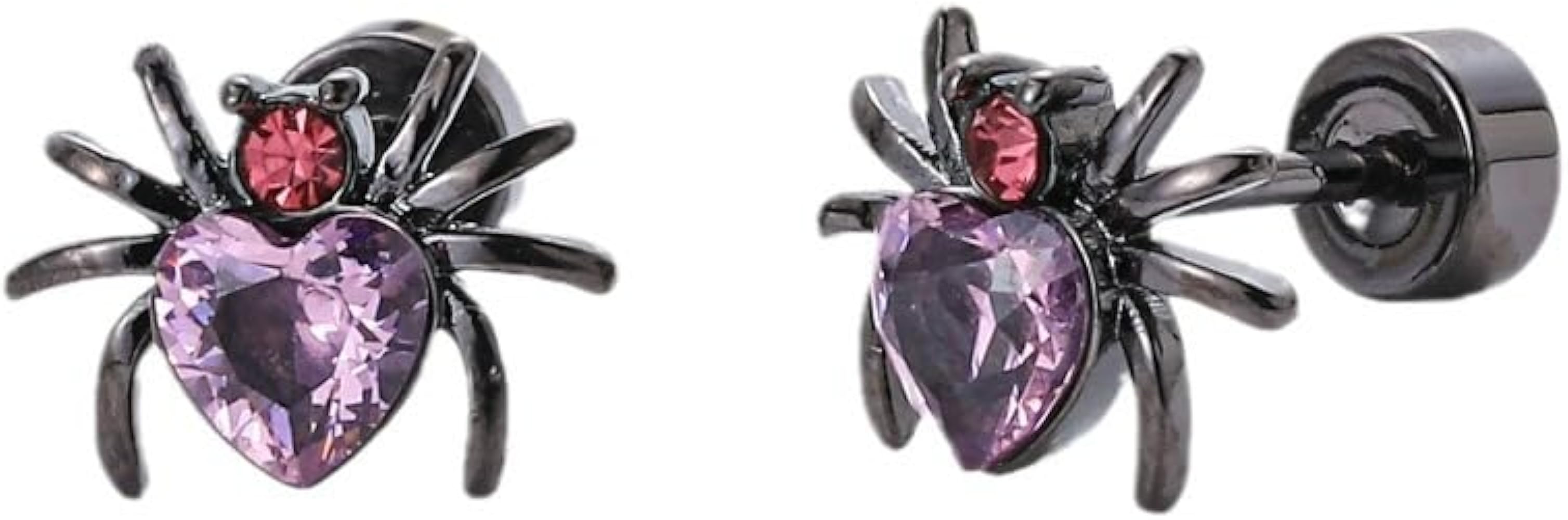 Punk CZ Spider Cartilage Tiny Stud Earrings Stainless Steel Pink Black Gold Plated Animal Crystal Love Heart Screw Flat Back Tragus Helix Studs Earring Cute Gothic Halloween Party Jewelry Gifts 18G