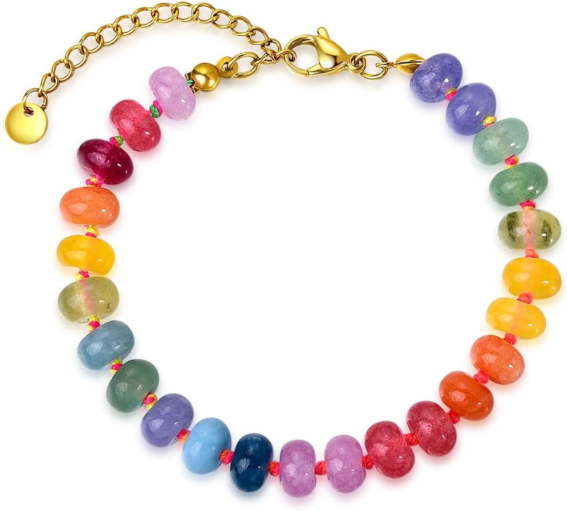 Beaded Gemstone Necklace For Women, Boho Beaded Choker Necklace, Rainbow Gemstone Beaded Necklaces, Choker Necklace For Women Beaded Necklace Boho Necklaces Handmade Jewelry Gift