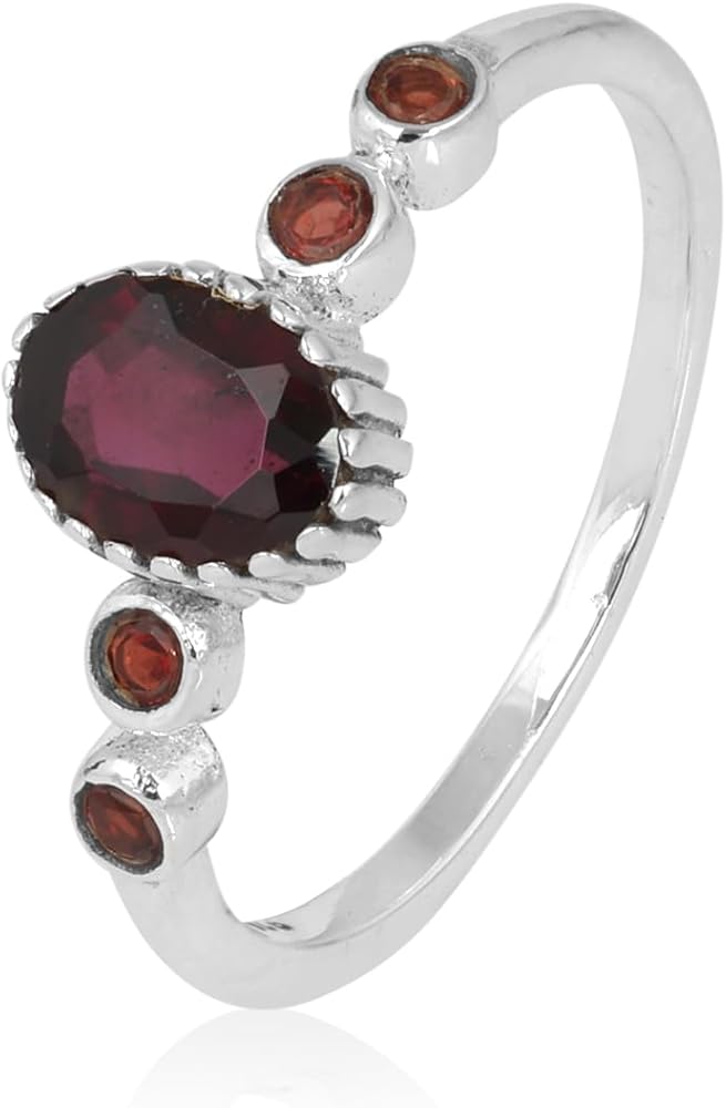 Garnet Solid 925 Sterling Silver 5 Stone Ring Gemstone Jewelry