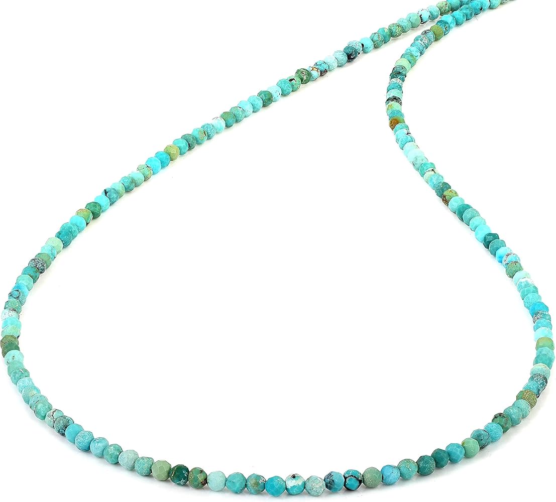 VatslacreationsNatural Turquoise 2.5-3 MM Gemstone Bead Necklace With Different Shape in 925 Sterling Silver Adjustable Lock Chain Daily Wear Jewelry For Women Girls