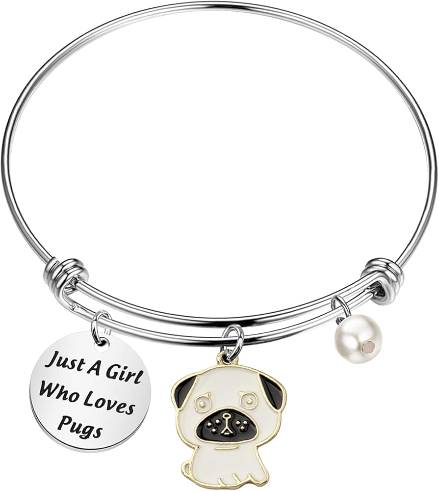 WSNANG Pugs Dog Bangle Jewelry Just A Who Loves Pugs Bracelet Pug Mom Gift Dog Lover Gift