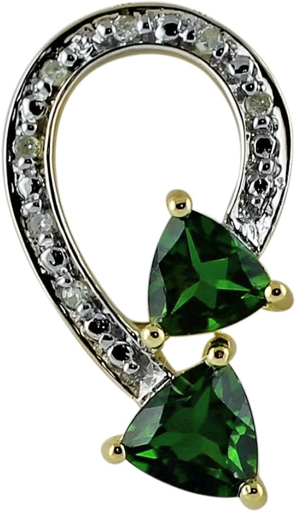 Carillon Chrome Diopside Natural Gemstone Trillion Shape Pendant 10K, 14K, 18K Yellow Gold Anniversary Jewelry