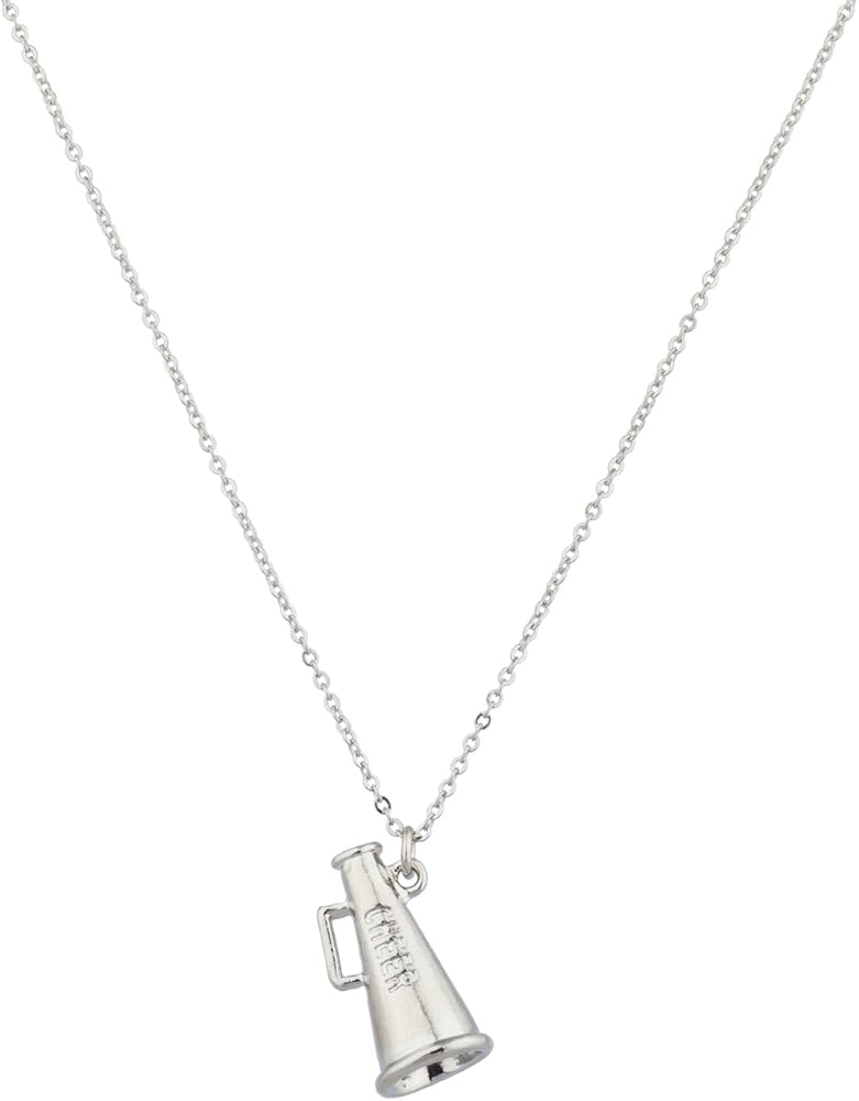 LUX ACCESSORIES Kids Girls Cheerleader Silver Megaphone Pendant Necklace