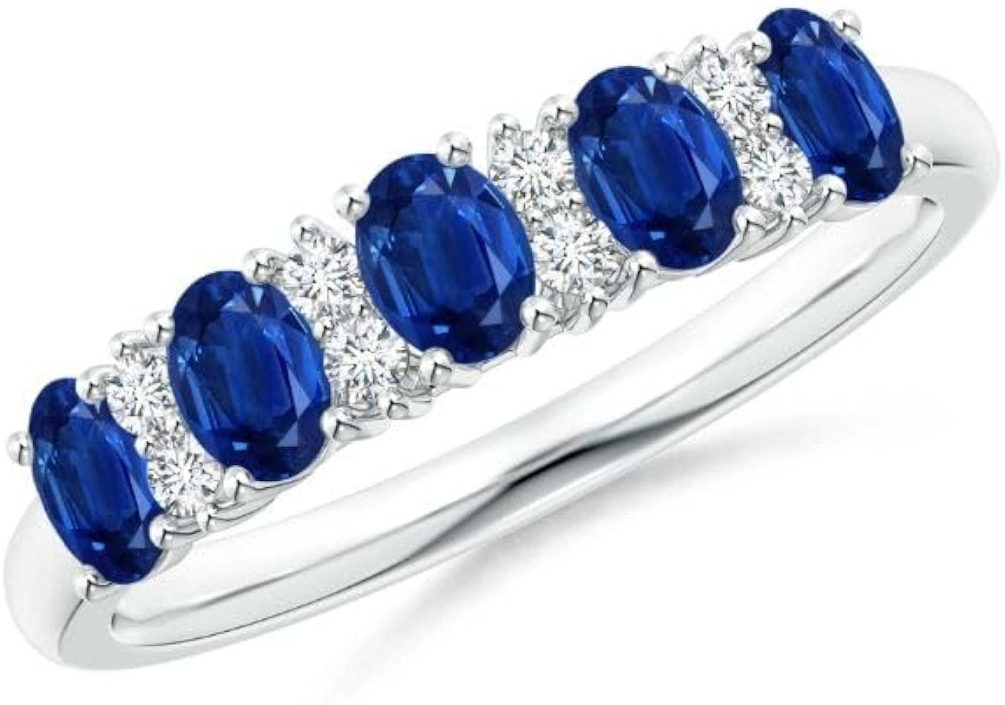 CARILLON Oval Shape Blue Sapphire CZ Diamond Half Eternity Band Ring 925 Sterling Silver September Birthstone Gemstone Jewelry Wedding Engagement Women Birthday Gift