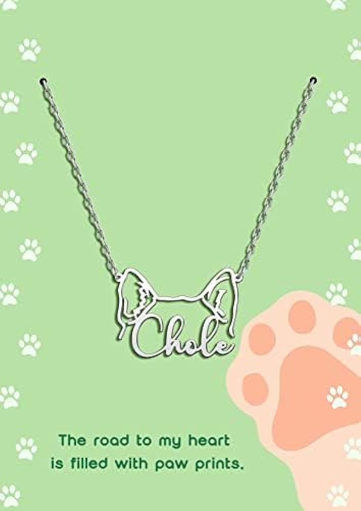 Custom Dog Ear Breeds Portrait Pet Memorial Name Necklace Dainty Animal Pendant Chain Personalized Jewelry Remembrance Gifts for Dog Lover Women Girls