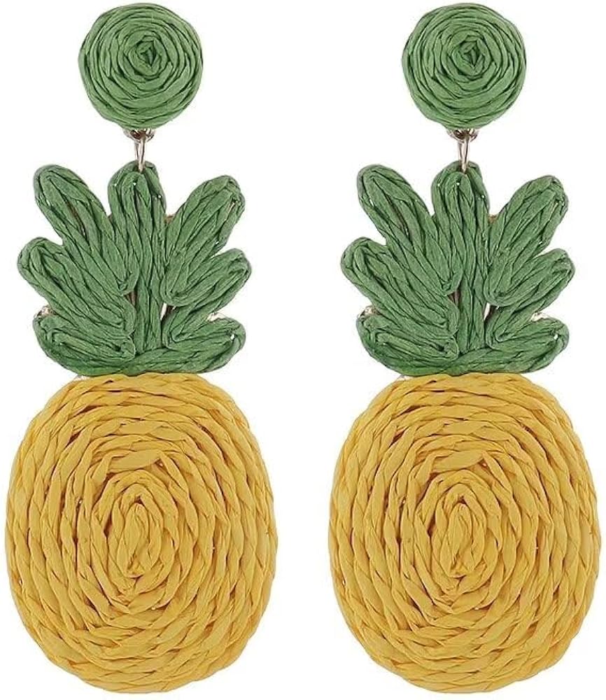 Zian Rattan Earrings Summer Pineapple Earrings Boho Earrings Hand-Woven Beach Earrings Fruit Earrings Cute Food Earrings