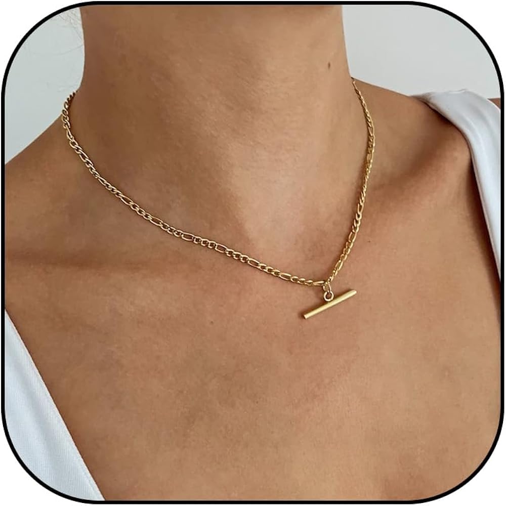 Gold Necklace T Bar Necklace Gold Chunky Necklace for Women Girls Dainty Gold Charm Necklace Hipster Necklace Jewelry Gifts