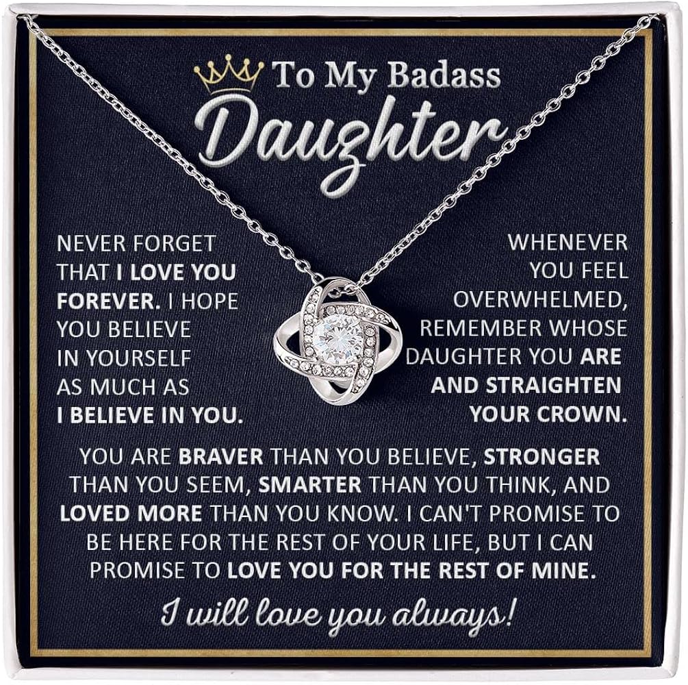 Gifts For Daughter From Dad Mom - To My Badass Daughter Necklace, Necklace for Daughter, Necklaces for Women, Christmas Gifts for Teenage Girls, Jewelry Gift for Daughter on Birthday, Christmas, Graduation